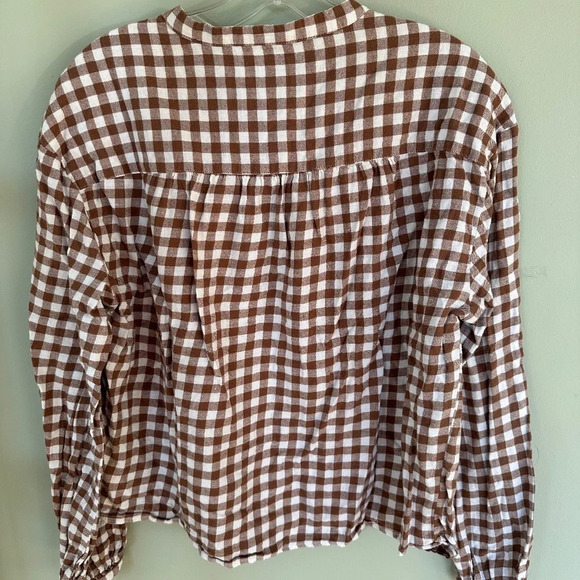 Gap Woman's Brown/White Check Flannel Size M Long Sleeve Double Button - Picture 2 of 10